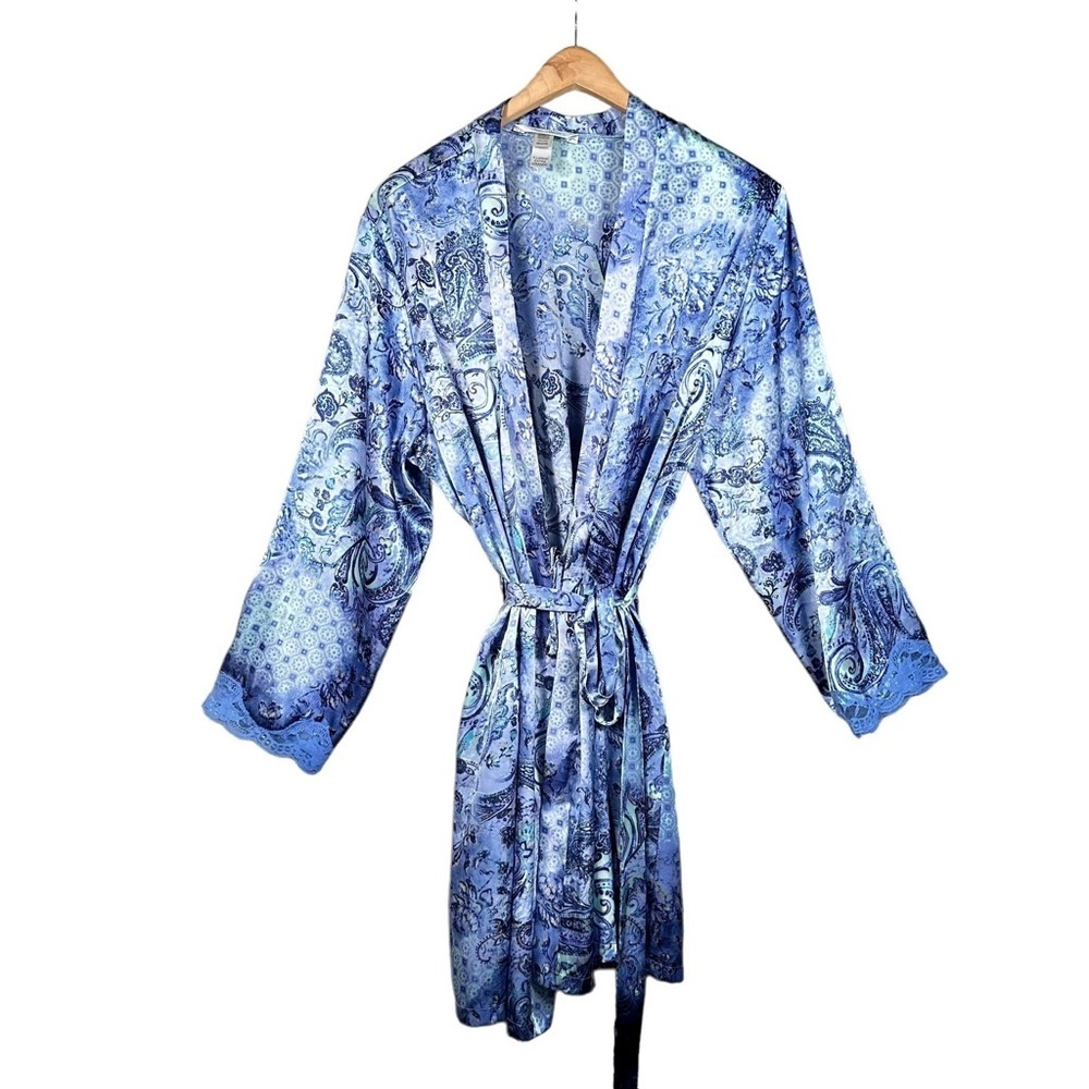 DELICATES Paisley Satin Long Sleeve Mid-Length Robe